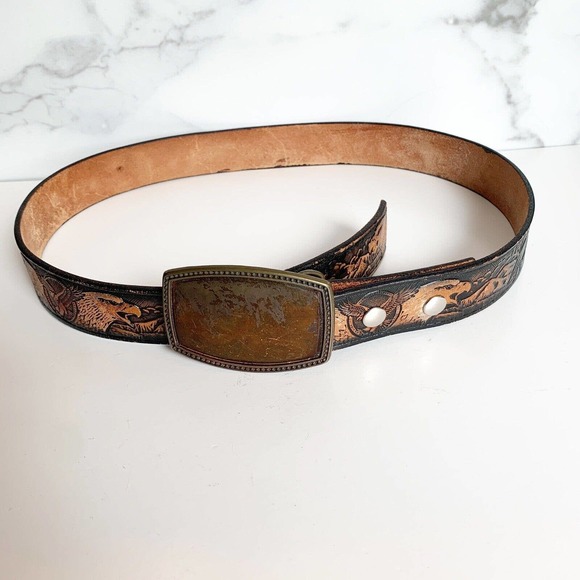 Eagle Belt Tooled Leather Vintage Alumaline 4108 BB-317 Men's 1 3/8" DR3 - Picture 1 of 10